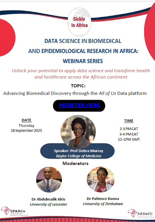 SickleInAfrica's tweet photo. Webinar: Advancing Biomedical Discovery through the  @AllofUsResearch Data platform. Speaker: Prof Debra Murray. Thursday, 18 September 2025
Time: 2-3PM CAT. Registration link:  https://t.co/ErnXmqLmm3. @KuonaPatience https://t.co/YxyOe2NdAO