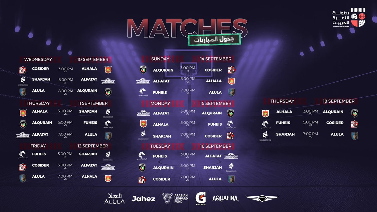 awcbcsa's tweet photo. العد التنازلي انتهى..
وهنا تبدأ المواجهات 🏀
جدول مباريات بطولة النمرة العربية للسيدات
جاهز ✨
اختر مباراتك المفضلة، واحجز مقعدك الآن وعيش المتعة من قلب المدرجات 🎫

#WomenInBasketball #basketball #بطولة_النمرة_العربيه #TeamSpirit #BasketballExcial https://t.co/KRr2417iLN