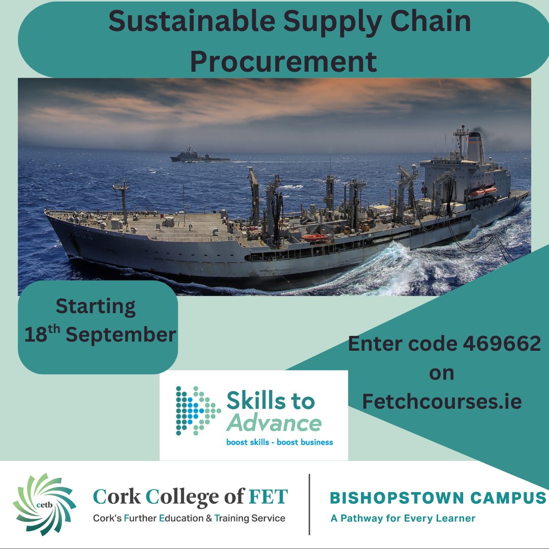 FETBishopstown's tweet image. 🌍 Want to lead the way in sustainability?

📦 Tackle Scope 3 emissions head-on with our QQI Level 5 Sustainable Supply Chain Procurement course 

🎓 Fully funded for those in employment under #SkillstoAdvance

@CorkETB @SOLASFET 

 #ThisisFET #FETisforEveryone