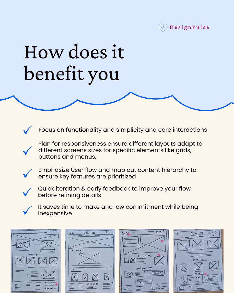 DesignPulse0's tweet image. Have you ever wondered why we do wireframes as UX/UI designers?
Did you stumble across some mental blocks that feel like it is worthless and a waste of time.
It is definitely not. Here is some inspiration for next time.

#learning #UIUX #wirframes #designprocess #designthinking