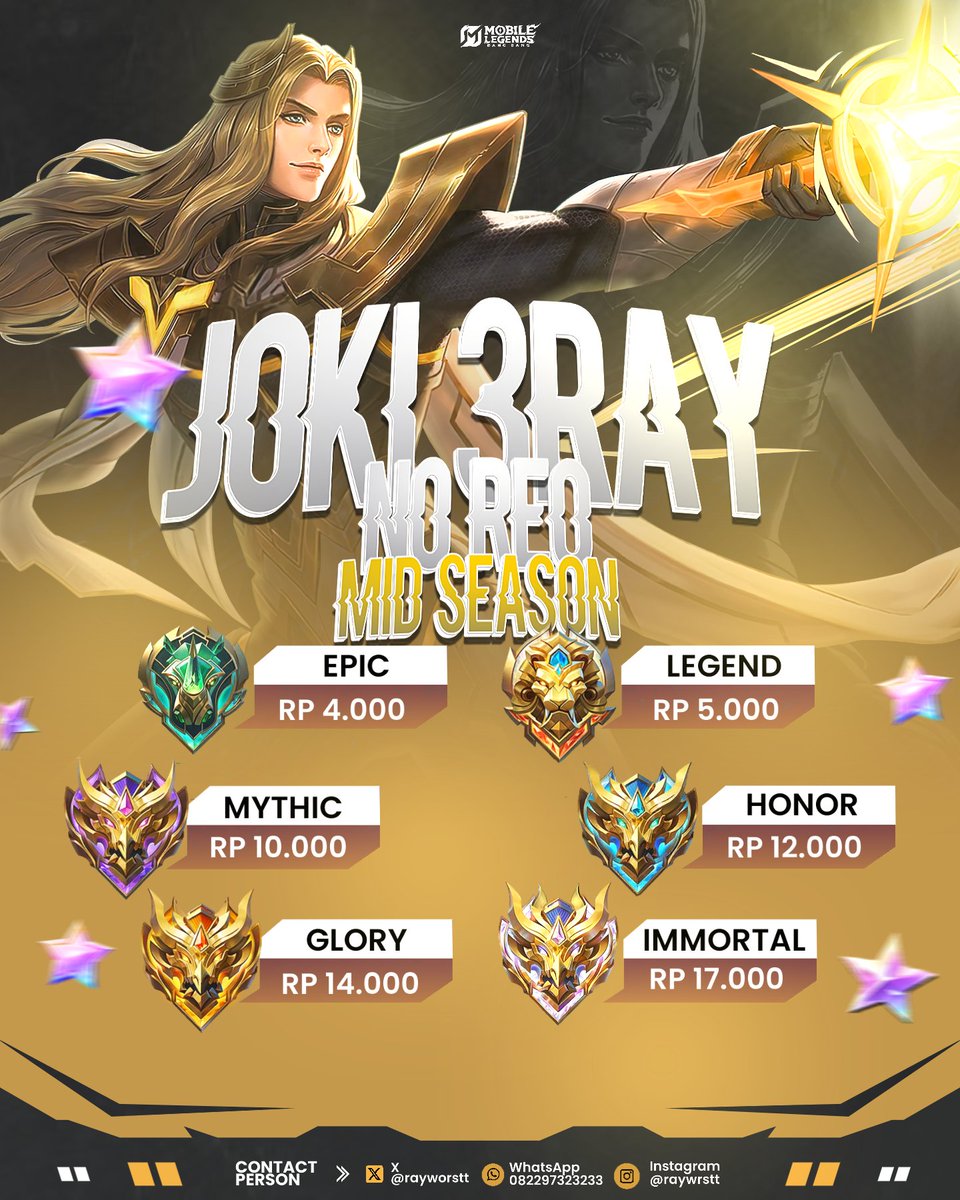 Pricelist VIP, Mainin Akun &amp; Joki Mid/Akhir Season🎣

Kalo ada yang mau ditanyakan bisa langsung pc klo gabales rechat

Contact
linktr.ee/rayworstt
Thank you!❤️
#zonauang #zonajajan #zonaml #mlbb #jokiml #zonaBA #zonatest #zonajoki #zona