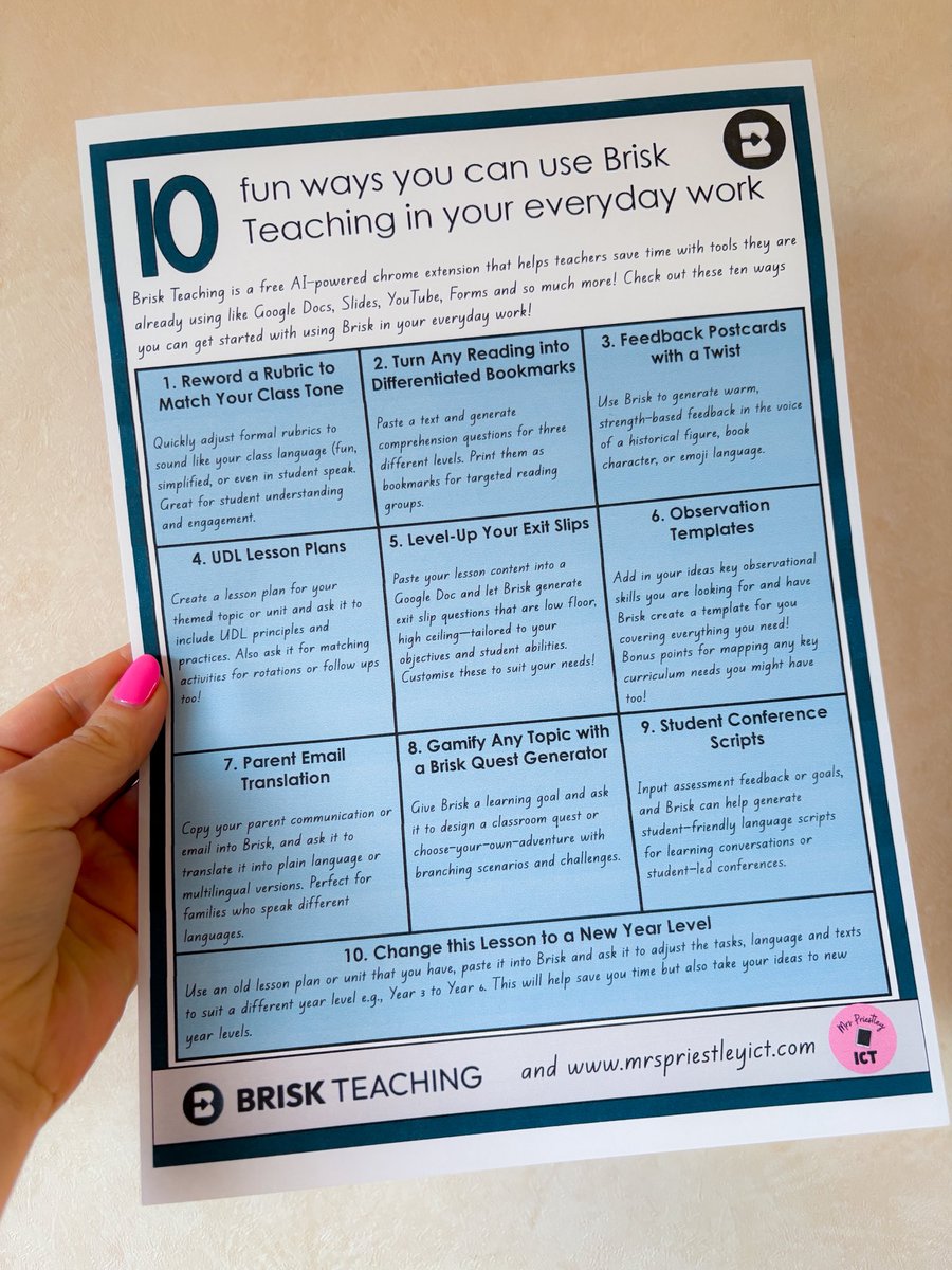 Jordan_priestle's tweet image. Looking for some additional @briskteaching teacher tips? 

My two freebie downloads might help! 

Check them out: mrspriestleyict.com/products/brisk…

#technology #briskteaching #AI