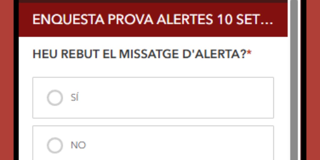 📲 Enviament ES-ALERT: Lleida, Alt Pirineu i Aran

Si has rebut el missatge en les zones de la prova, respon a l'enquesta per valorar l'èxit de l'exercici i millorar futurs enviaments

➡️ Enquesta: gen.cat/4nqboU4