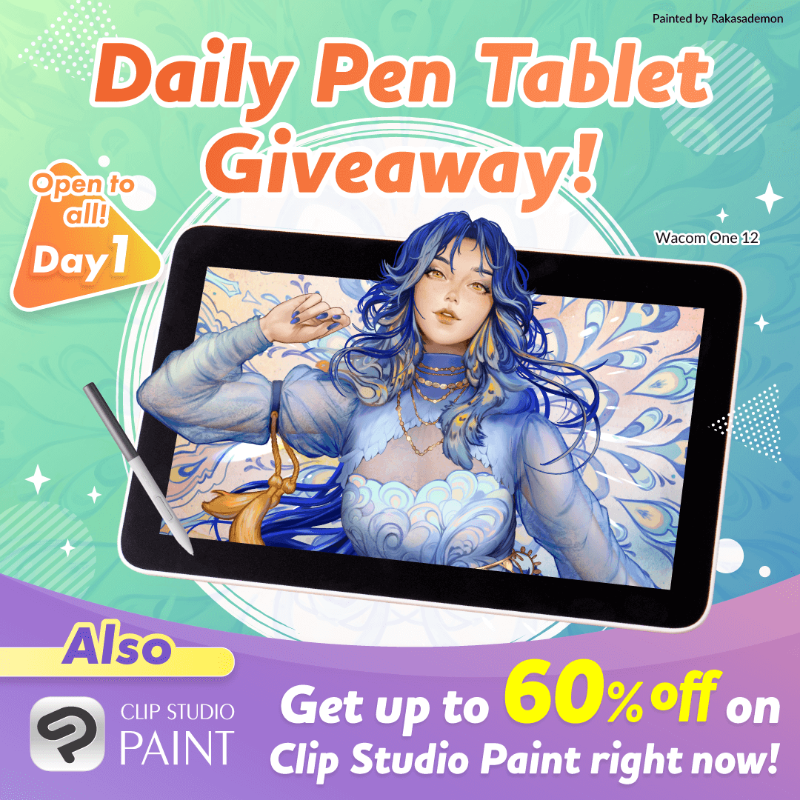 clipstudiopaint's tweet photo. Win a pen display✨

Tablet giveaway starts today with 6 chances to win!
Just follow &amp; repost this post to enter.
One person will win every day.

Enter on other platforms for more chances to win! 
Ends September 17, 8:00 am UTC.