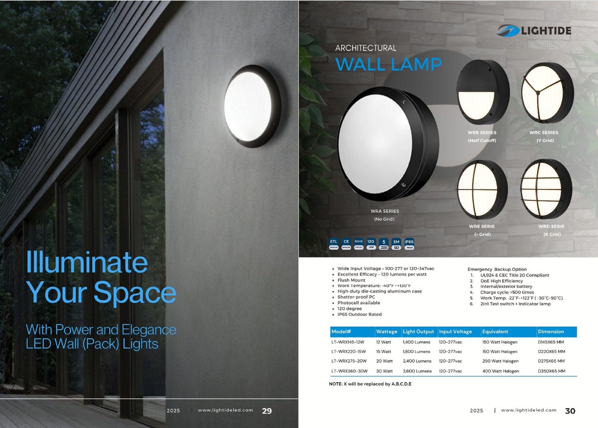 Brighten up your outdoors with our Bulkhead LED Wall Lights! High efficacy (100 LPW), durable die-cast aluminum, stylish grid covers, optional emergency backup, &amp; a solid 5-year warranty. Quality you can trust! 💡 #OutdoorLighting #LEDLights  lightideled.com/product/wall-m…