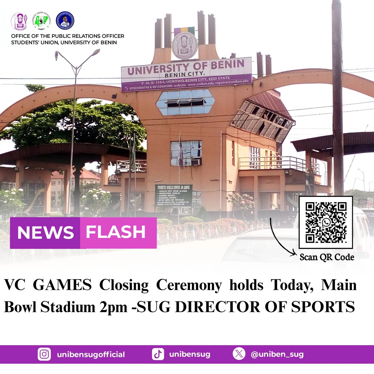 uniben_sug's tweet photo. 🏟️ VC GAMES 2025 GRAND FINALE ⚽
Today marks the closing ceremony of the much celebrated VC Games 2025, proudly led by the SUG Director of Sports, Comr. Arokheta Sanni, who has recorded a remarkable milestone in student sports development
#unibenstudents #sports https://t.co/dwdCKw0H03