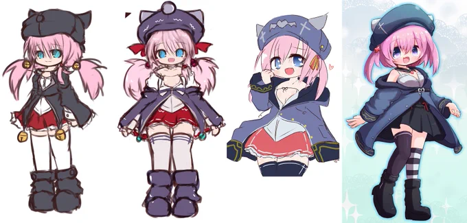 うちのパルフェの初期案発掘したからデザインの推移見てたんだけど、もう共通点が髪色しかなくて笑う