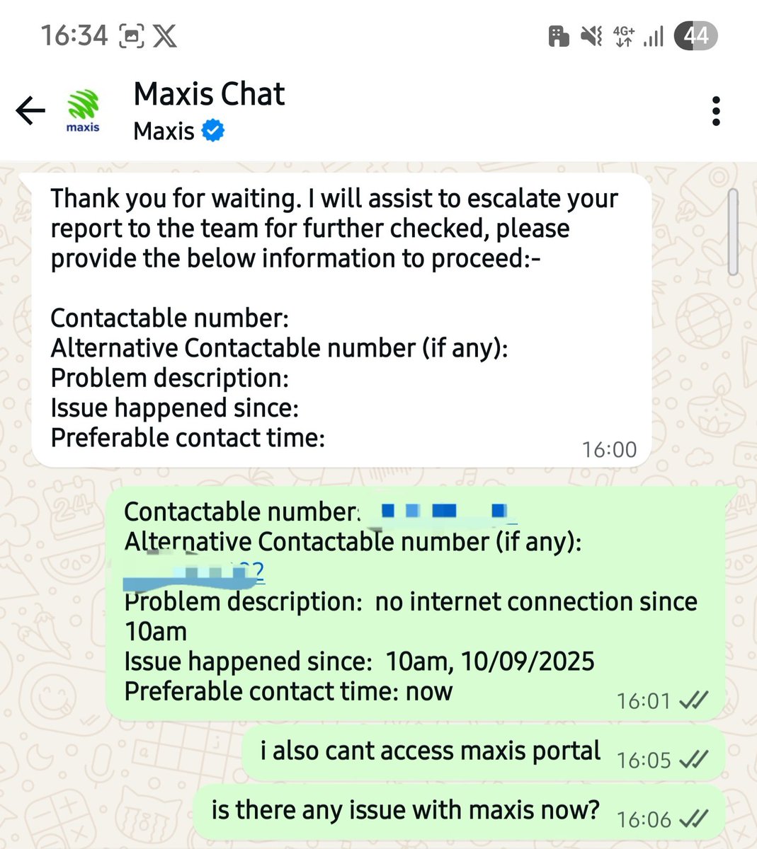 AzuhairiM's tweet photo. Teruk gila @Maxis punya customer service. Internet connection problem dari pagi, still unresolved. Chat CS dari pagi, sampai sekarang xmembantu langsung. Maxis portal pun sama takleh access. 

Mohon @fahmi_fadzil tengok sikit. Mana tau laju sikit response nanti. https://t.co/3ifBOcue0g