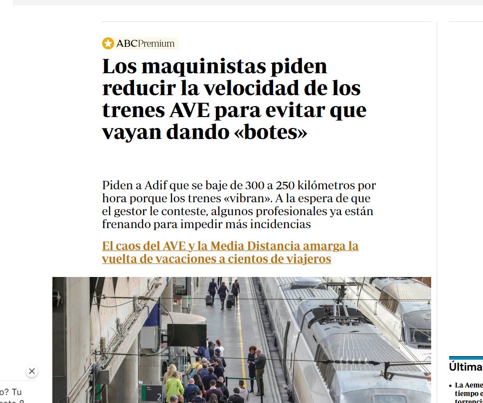 mlalanda's tweet image. En pocos días, los maquinistas de los AVEs avisan de su preocupación: los trenes vibran y habría que disminuir la velocidad y los trenes pesan demasiado y hay un gran deterioro en las vías.

Son las noticias que miraremos después si ocurre una tragedia. Nos lo vienen anunciando.