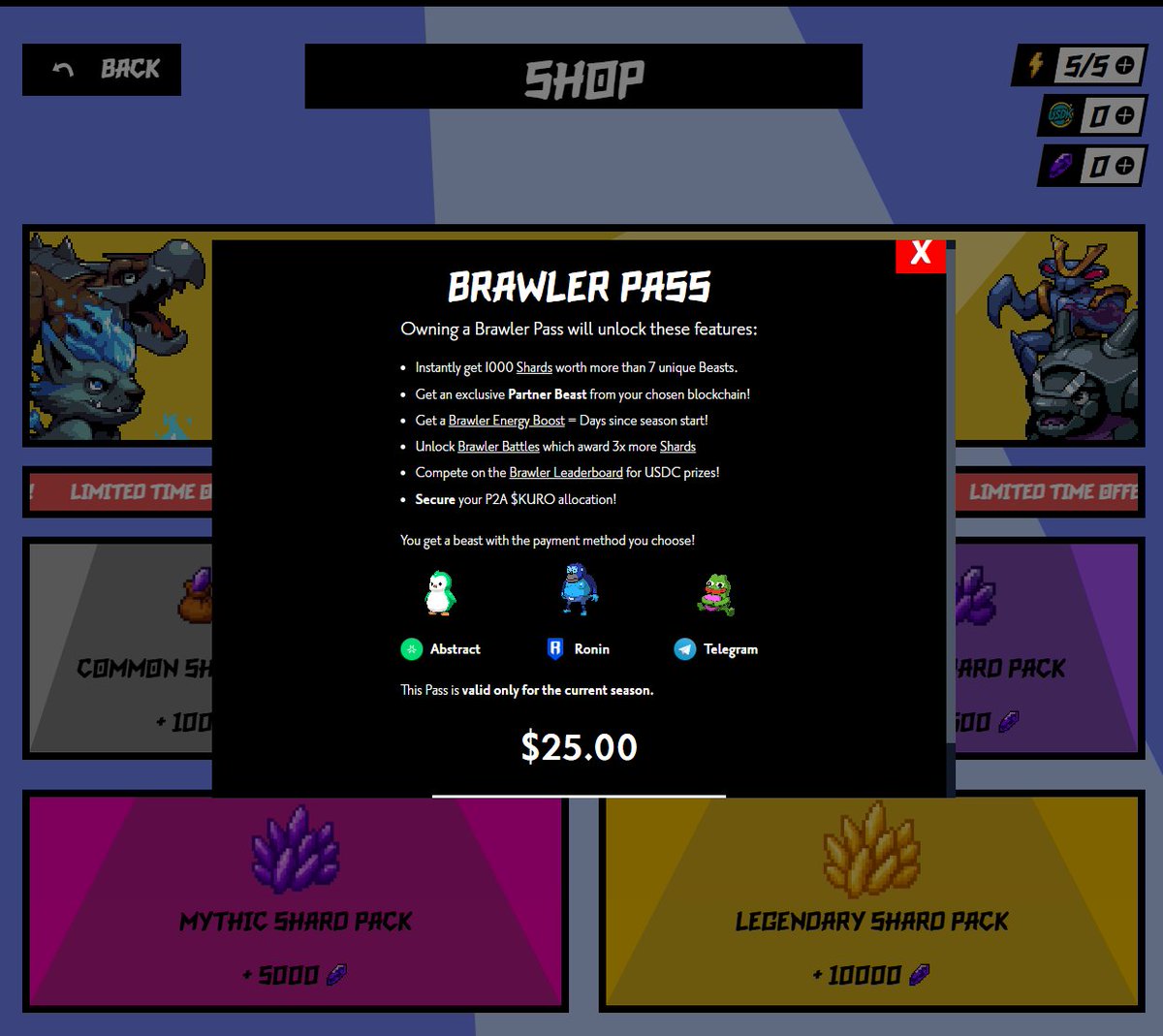 🎉 Today the season starts in <a href="/kurorobrawl/">Beast Brawl</a> , you can already "register" and buy a battle pass, it costs 25$ and gives the following benefits.

brawl.kuroro.com/?referral=VHX6…

#Web3Games #P2E