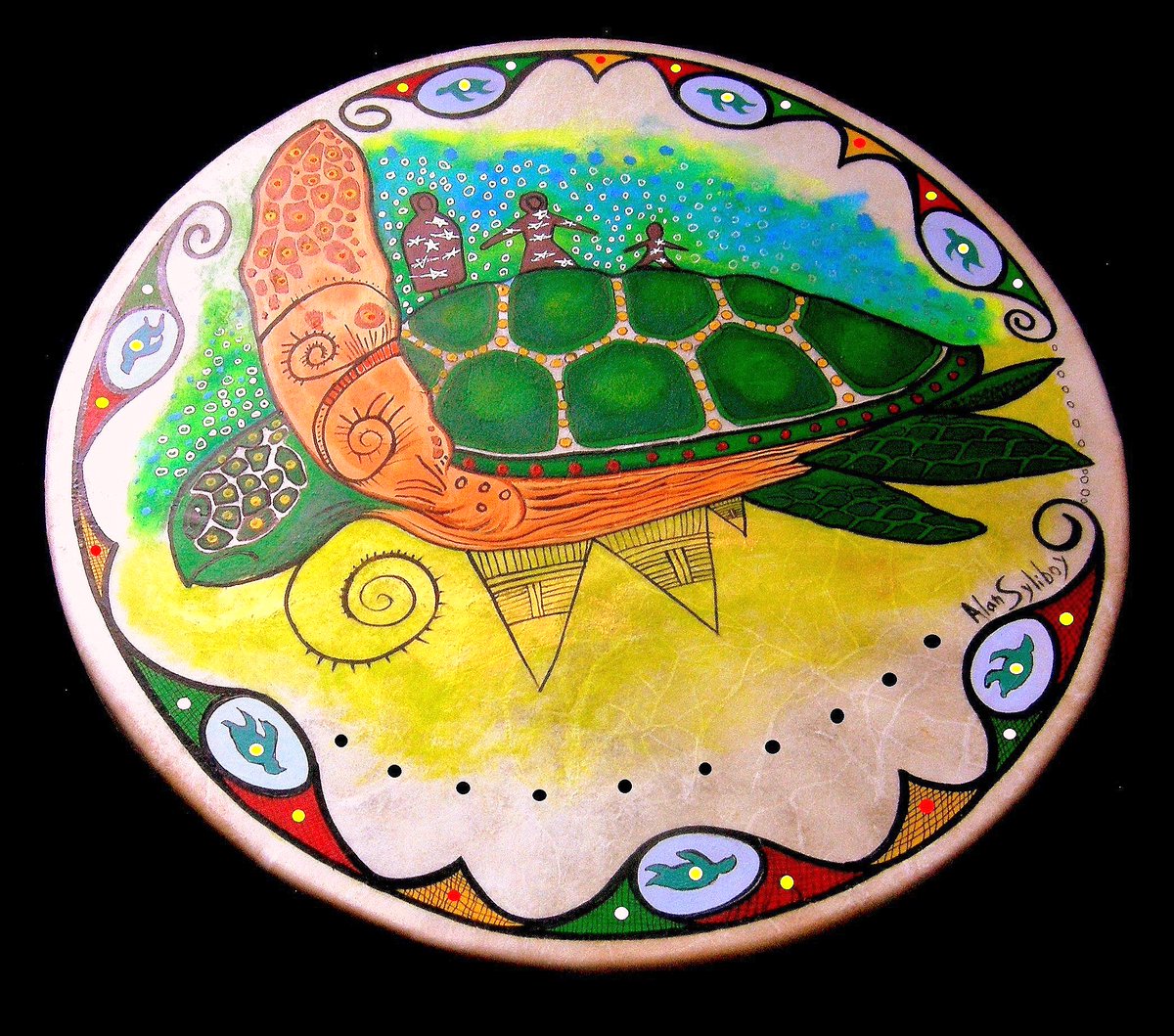 September 10, 2025
The Daily Drum
Today I am posting my “Family on Turtle Island “ drum.
The turtle is a sacred figure in Native American symbolism as it represents Mother Earth. The meaning of the Turtle symbol signifies good health and long life.
Have a Great Day!