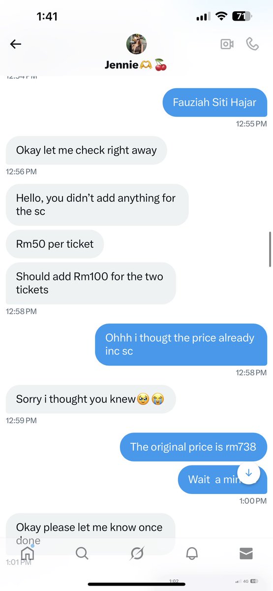 jiakmrdn's tweet photo. Lepas tu dia kata i tak bayar service fee dia so i transfer another money. Even after that dia tam bagi ticket and suddenly kata the money going under scrutiny. And ask me to transfer again. Then still tak dpt ticket. https://t.co/zrcdghSKor