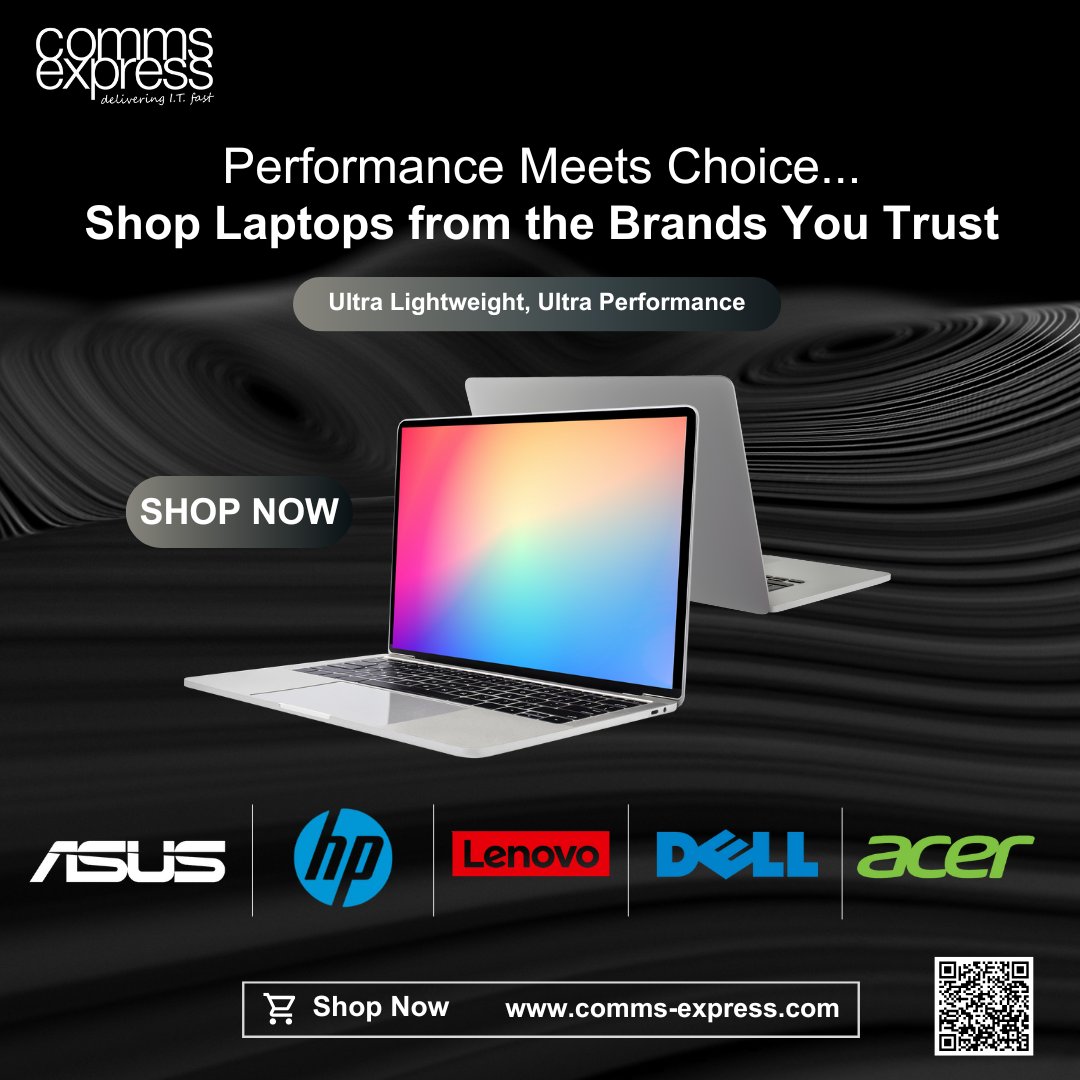 CommsExpress's tweet image. From HP to Dell, ASUS, Acer &amp;amp; Lenovo - discover the perfect balance of power and style. 
 Shop trusted laptop brands today at Comms Express. Shop Now 👉 bit.ly/45X92Gn 

#Laptops #TechDeals #UpgradeYourTech #HP #Dell #ASUS #Lenovo #Acer #CommsExpress