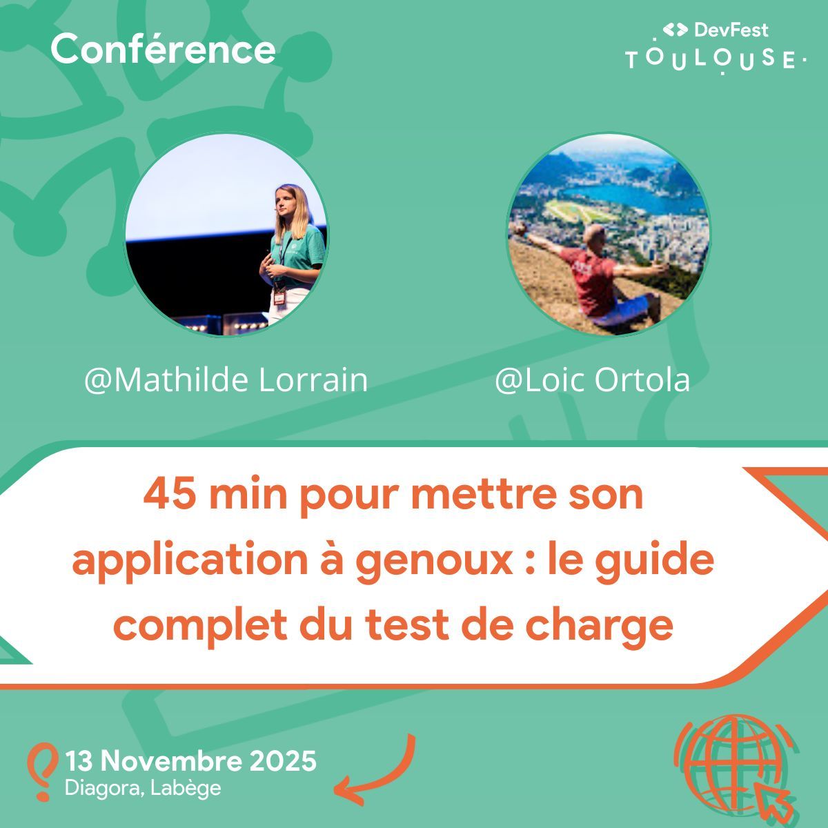 ⏳ 45 min pour mettre son application à genoux : le test de charge 
par Mathilde Lorrain et Loïc Ortola 
🎟️ Envie d’en savoir plus, réservez votre place dès maintenant ! 👉 buff.ly/18CpMwD