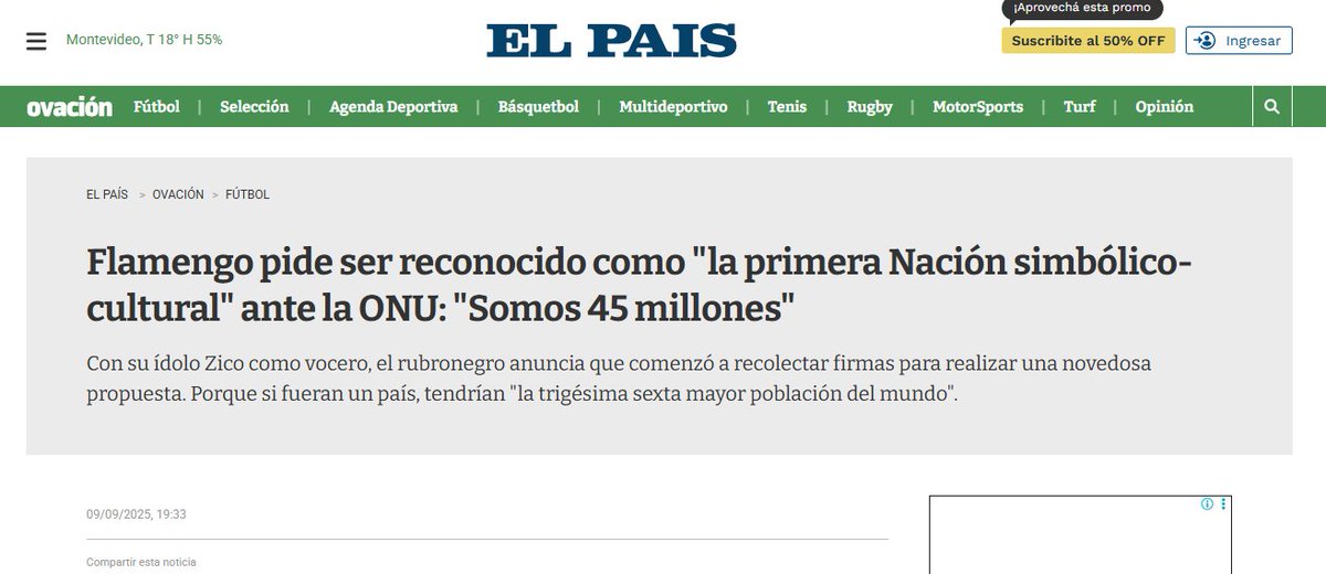 O jornal El País, do Uruguai, repercutiu a atitude do Flamengo relacionada a ONU: