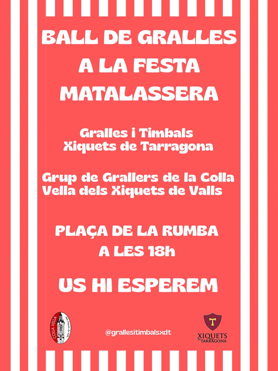 grallersxdt's tweet photo. El primer diumenge de festes, tocarem a la Plaça de la Rumba amb la companyia dels @GrallersCVXV . 🎶

Us esperem a la Festa Matalassera! 

#matalasserament https://t.co/cJ0AHhgU9P