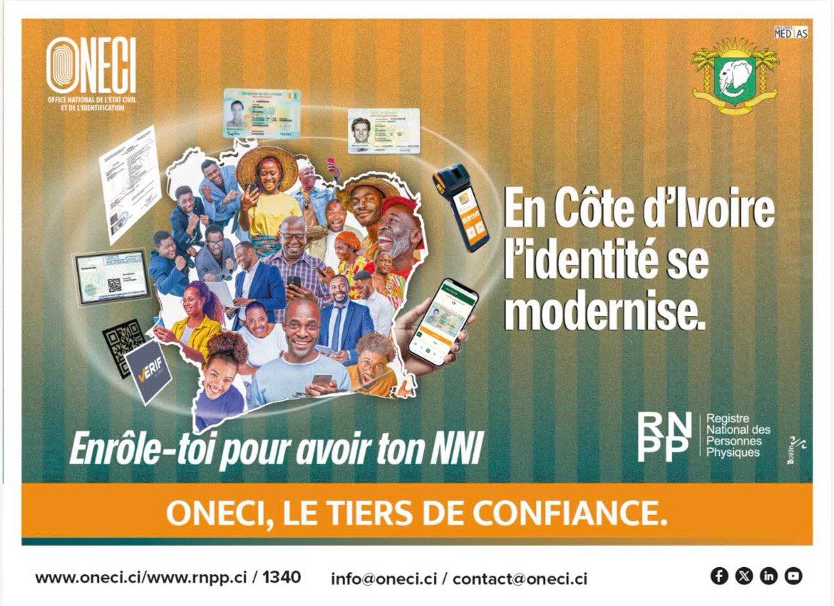 𝐎𝐍𝐄𝐂𝐈| 𝐋𝐄 𝐍𝐍𝐈: 𝐔𝐍 𝐏𝐈𝐋𝐈𝐄𝐑 𝐃𝐄 𝐋'𝐈𝐃𝐄𝐍𝐓𝐈𝐅𝐈𝐂𝐀𝐓𝐈𝐎𝐍 𝐌𝐎𝐃𝐄𝐑𝐍𝐄 𝐄𝐓 𝐅𝐈𝐀𝐁𝐋𝐄 𝐄𝐍 𝐂𝐎̂𝐓𝐄 𝐃'𝐈𝐕𝐎𝐈𝐑𝐄 

L’Office National de l’État Civil (ONECI) poursuit activement la modernisation du dispositif d’identification en Côte d’Ivoire.
À