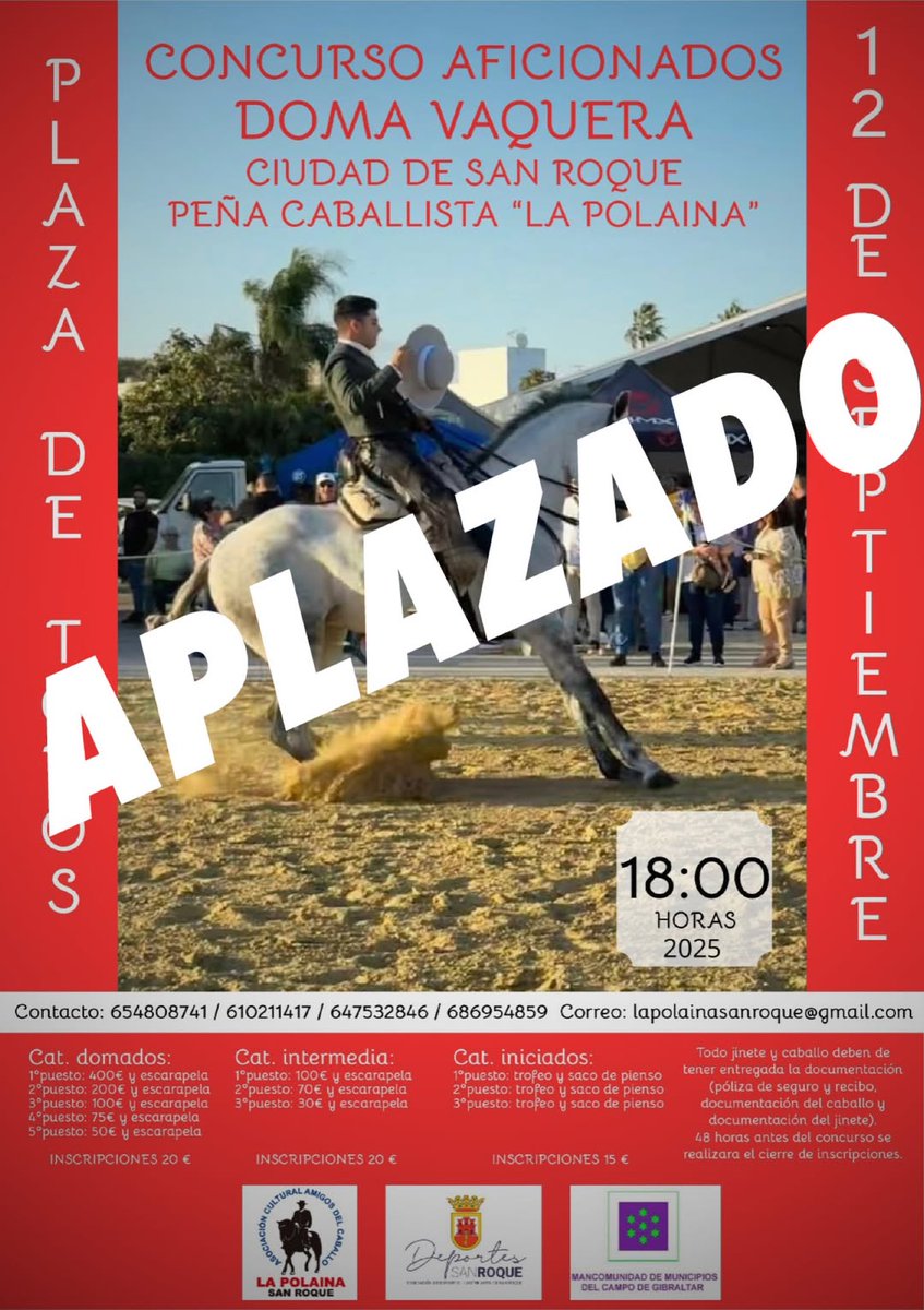 🐴La Polaina suspende hasta nueva fecha el Concurso de Doma Vaquera para Aficionados🔴
La Asociación Cultural Caballista La Polaina ha informado de que, “por motivos técnicos y logísticos”, se aplaza el Concurso de Doma Vaquera
sanroque.es/content/la-pol…
#CanalSanRoqueMultimediaRTVM