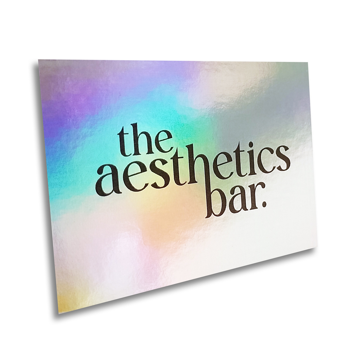 BangOnPrint's tweet photo. These rainbow holographic business cards were produced for The Aesthetics Bar ✨🌈

https://t.co/SP5PCO2RtG

Designed by https://t.co/smnHn4WbaZ https://t.co/hnhuMMe14Q