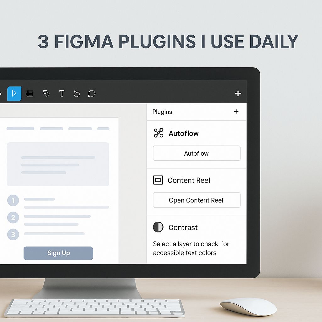 Replo__Expert's tweet image. 3 Figma plugins I use almost daily:  
– Autoflow  
– Content Reel  
– Contrast  

Simple, useful, time-saving. #Figma #UIDesign #DesignTools