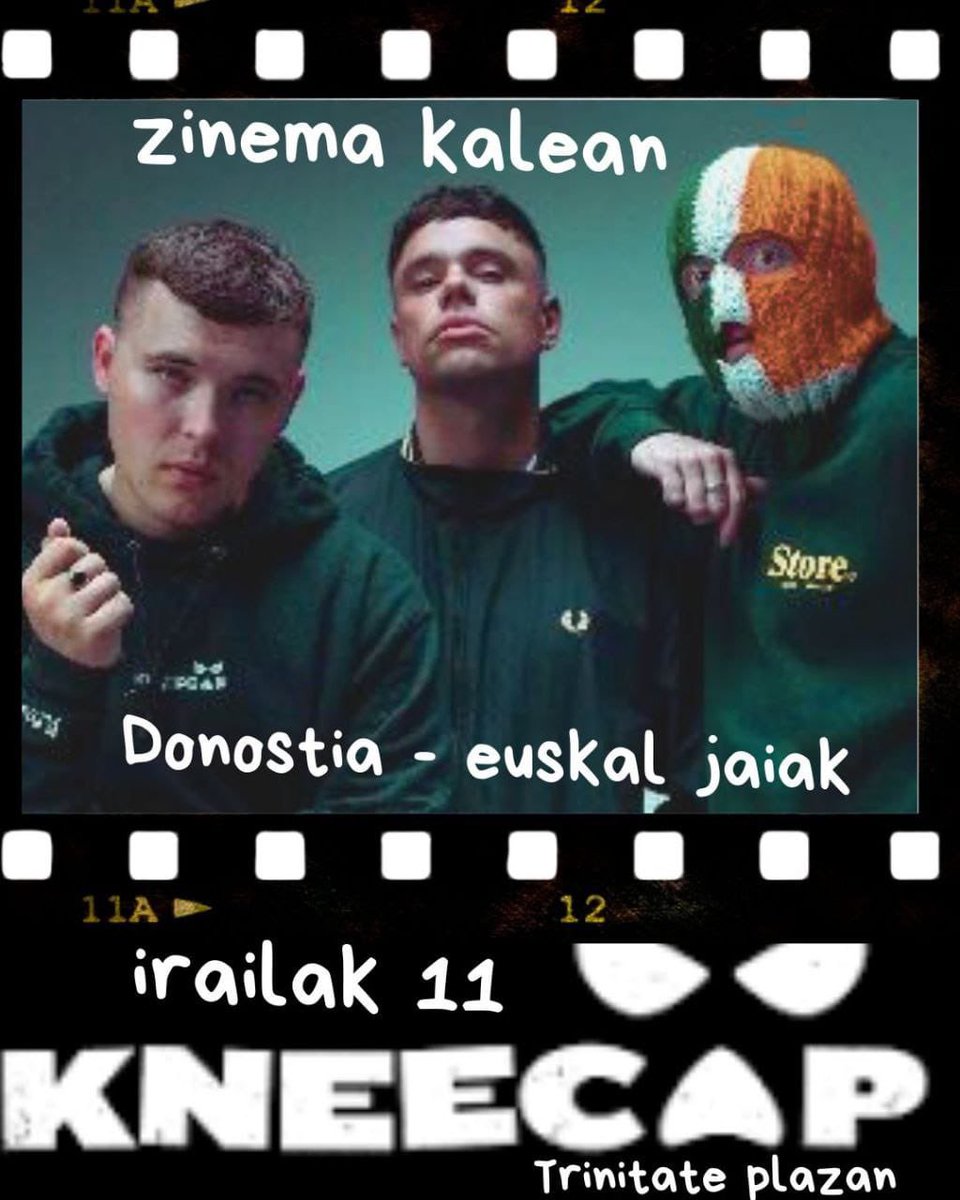 🎬 Adi! Bihar Donostian 'Kneecap' filma proiektatuko da euskaraz azpititulatua! Fenomeno bihurtu den Kneecap musika taldeari buruzko film bikaina Euskal Jaien egitarauean botako dute, debalde Trinitate plazan. Etzazue galdu! 🎬