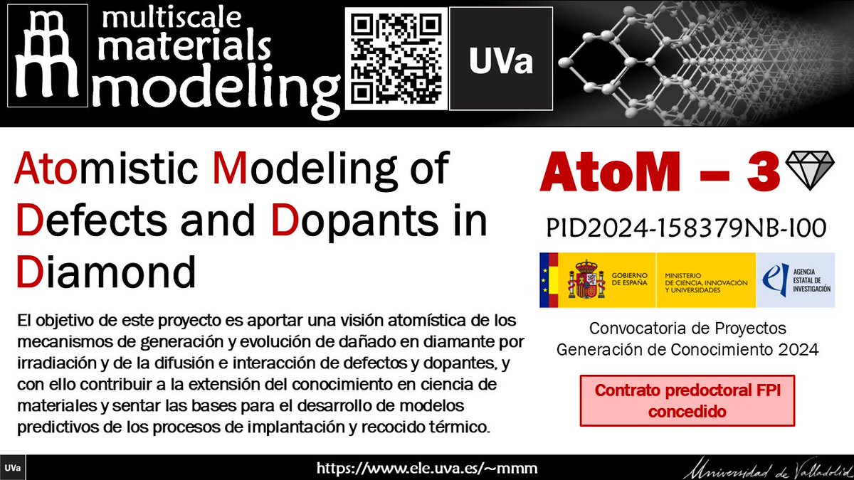 ℹ️📢 Nuestra propuesta para modelar defectos y dopantes en diamante 💎 ha sido seleccionada en la resolución provisional de la Convocatoria de Proyectos Generación de Conocimiento 2024 de la <a href="/AgEInves/">Agencia Estatal de Investigación</a> ‼️