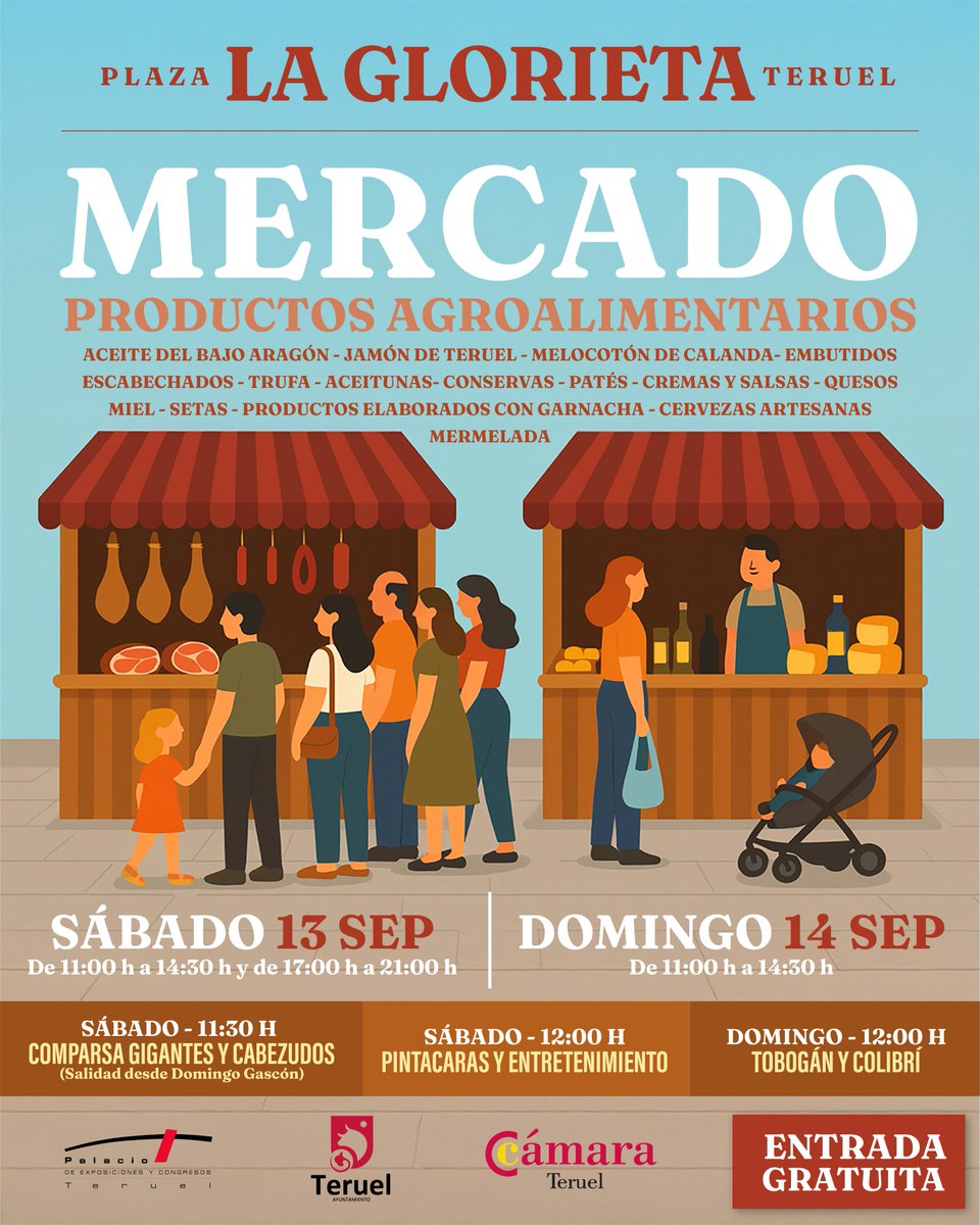 🧺 ¡Este finde, sabor local en La Glorieta!

🗓️ 13 y 14 de sept.
🍯 Jamón, trufa, miel, quesos, cervezas artesanas…
🎈 Animación infantil

📍Teruel. 
🎟️Entrada gratuita

👉Apoya el producto local.

Organiza @Camarateruel <a href="/Ayto_Teruel/">Ayuntamiento de Teruel</a> <a href="/PalacioTeruel/">Palacio de exposiciones y congresos de Teruel</a> 

#TeruelSabe #ProductoLocal