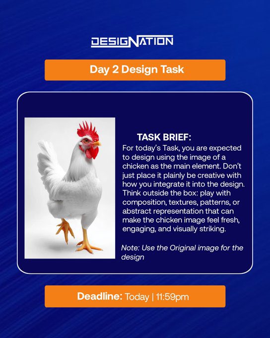 the_graphina's tweet image. #DesigNation

When you see a task like this, I’m guessing the first thing that comes to your mind is photo manipulation, right?

Well, That was the first thing I thought of but I’m shi.t at it so I just did this instead 

The chicken show Abi e no show?😂