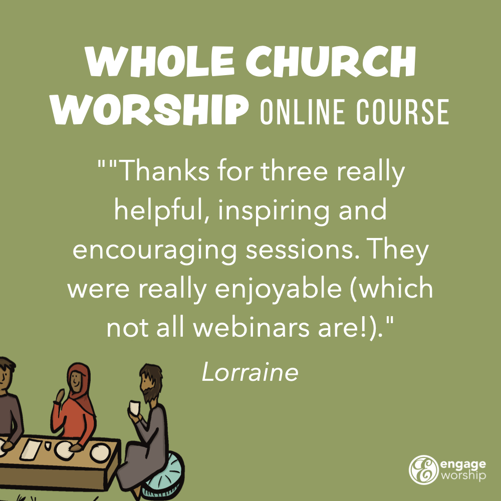 Our Whole Church Worship online training course is back! Join us for three evenings in October to explore intergenerational worship that actually works in your church.

engageworship.org/WCWonlineOct25
