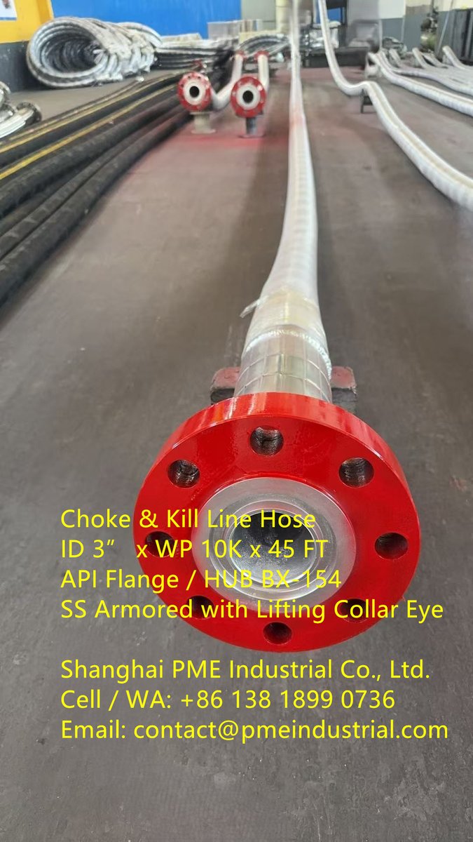 sh_pme's tweet image. Choke Kill Line Hose,3" x 10K x 45FT API Flange HUB BX-154 Lifting Collar Eye
pmeindustrial.com/choke-kill-lin…
+86 138 1899 0736
contact@pmeindustrial.com
#ChokeKillLineHose #API16CHose #10000PSIChokeHose #BX154RingGasket #StainlessSteelArmoredHose #DrillingFluidHighPressureHose
