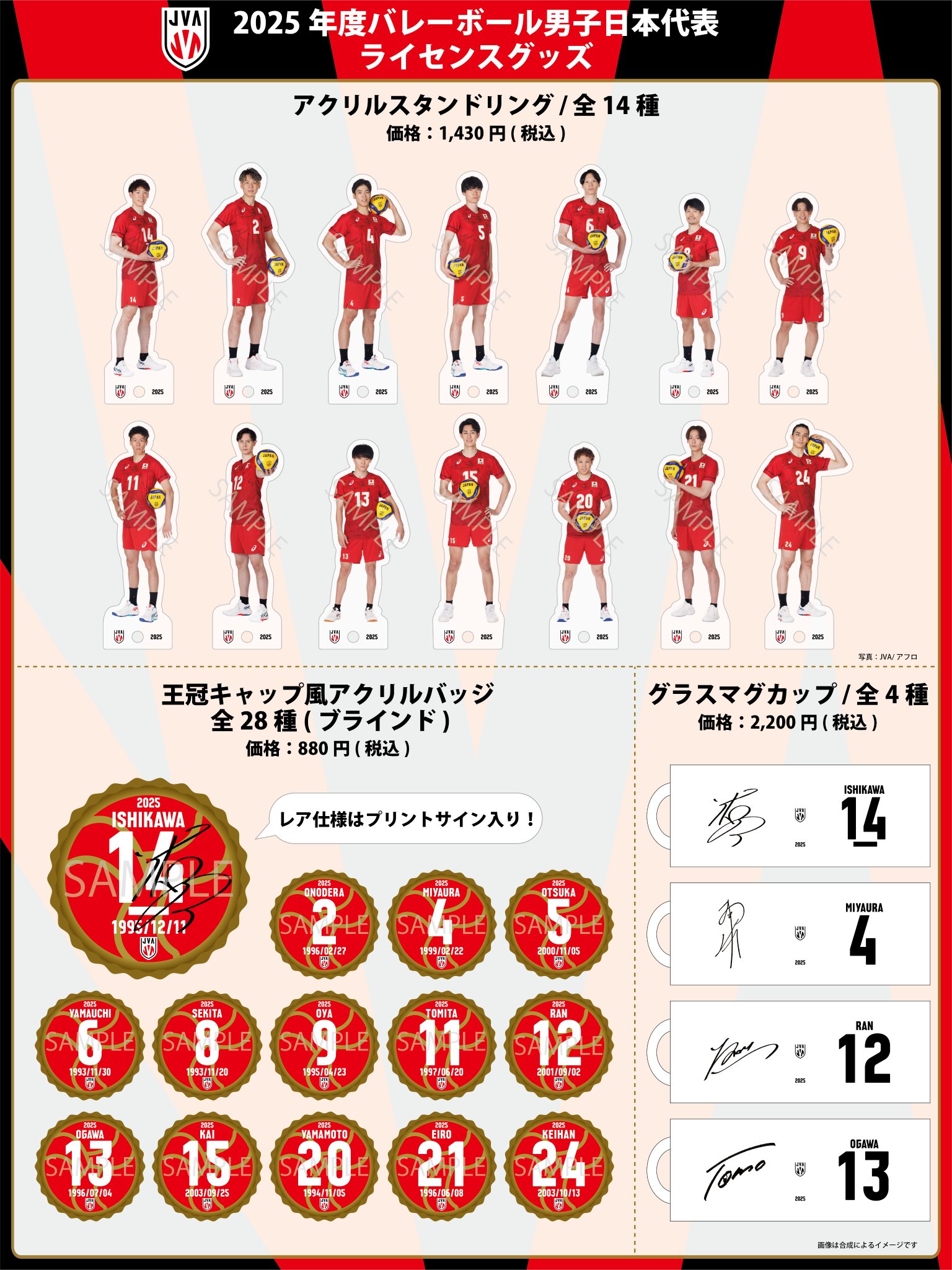 バレーボール男子日本代表VNL2024記念／トレーディングアクリルスタンド バレーボール男子日本代表VNL2024記念／トレーディングアクリル