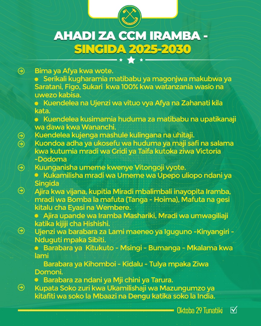 joharimshana's tweet photo. Mkeka wa Iramba huu hapa!!♥️
Ahadi zenye kutekelezeka kwa uharaka kwa Maendeleo ya Wananchi.
#SAMIA2025 ✅️ https://t.co/DeV01aWhSQ