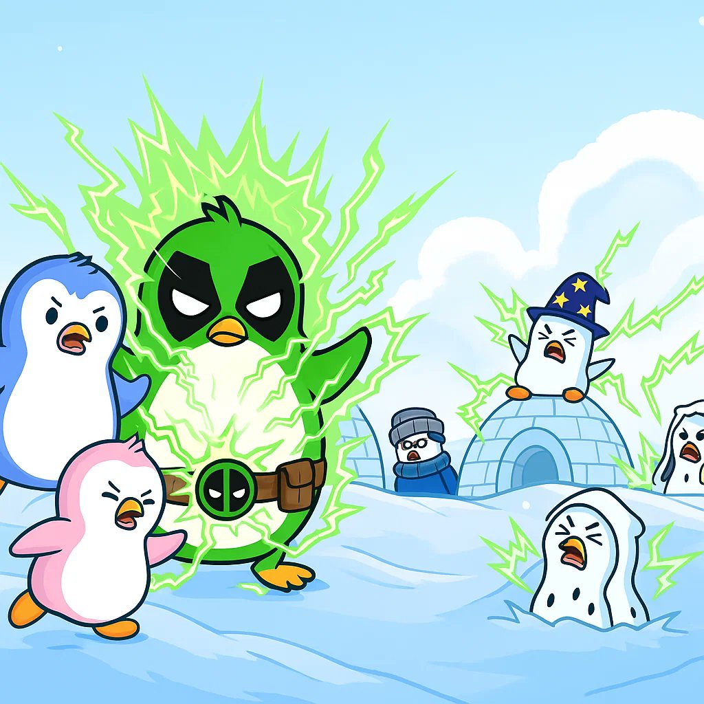 Maskuonabs's tweet photo. On a snowy Antarctic iceberg, two rival penguins, Pip and Tux, face off over a freshly caught fish—circling, flapping, and belly-sliding into each other in a comically exaggerated brawl. Just as the battle reaches its peak, a sneaky seagull swoops down and snatches the fish https://t.co/0zbLJdIdNr
