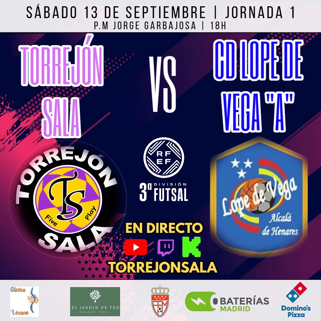 torrejonsala's tweet photo. CLUB | PRIMER EQUIPO

💥Comienza la liga para nuestros chicos y lo hacen en casa, ante nuestra afición en la JORNADA 1 de esta temporada 25/26.

💜 VEN AL GARBAJOSA💛

📆 Sábado 13 de septiembre 
⚔️ JORNADA 1
🏟️ P.M Jorge Garbajosa
⏰ 18H
🆚 #lopedevega “A”
📺 TorrejonSala https://t.co/4HbwKX9FQ1