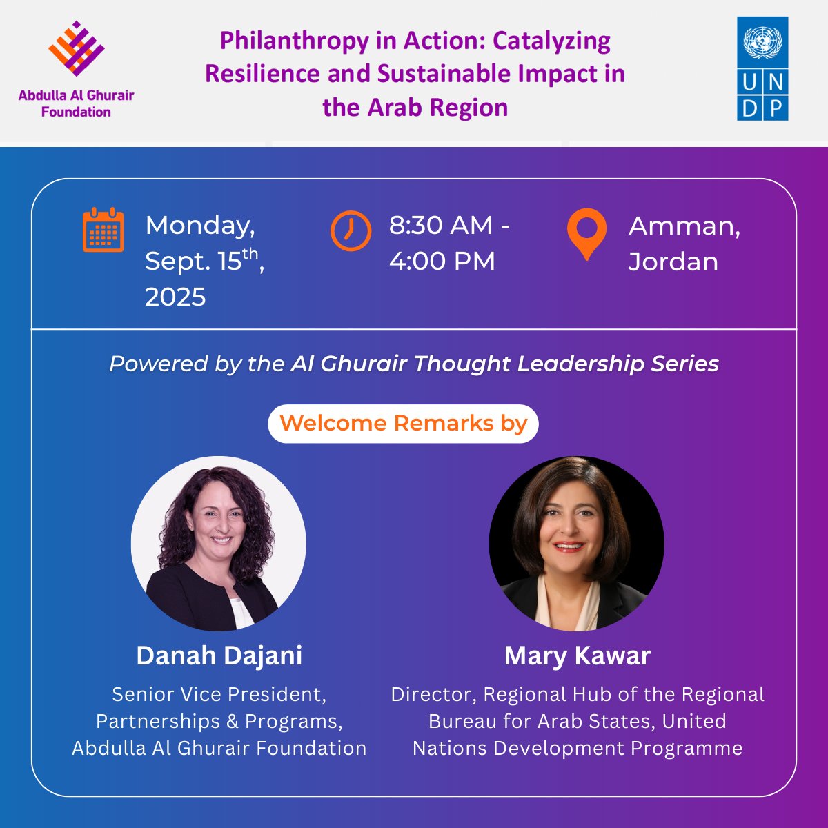 UNDPArabStates's tweet photo. Strategic philanthropy is evolving. How can Arab philanthropies drive resilience?
A high-level roundtable @AGFforE &UNDP will explore:
🌍Aligning w. SDGs
💡Flexible financing
🤝Phillanthropy from funder to facilitator
#AGFUNDPTalks #ThoughtLeadershipSeries https://t.co/BJc8UaVyIk