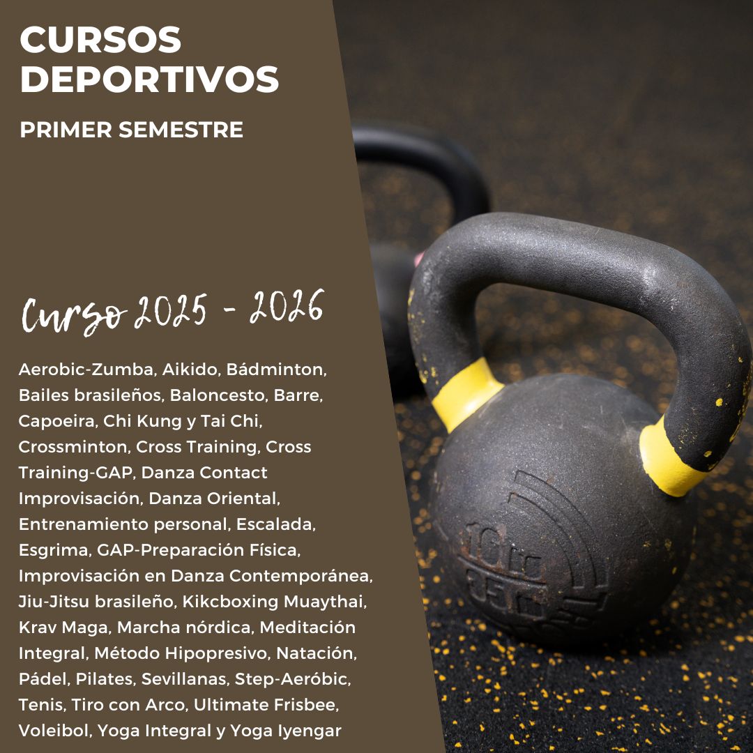 #Noticias_UBU | OFERTA CURSOS DEPORTIVOS DEL PRIMER SEMESTRE

• INSCRIPCIONES: del 15 al 30 de septiembre de 2025 o hasta completar plazas. 

• DURACIÓN: del 14 de octubre de 2025 hasta el 31 de enero de 2026. | #CursosDeportivos_UBU 

►ubu.es/deportes/curso…