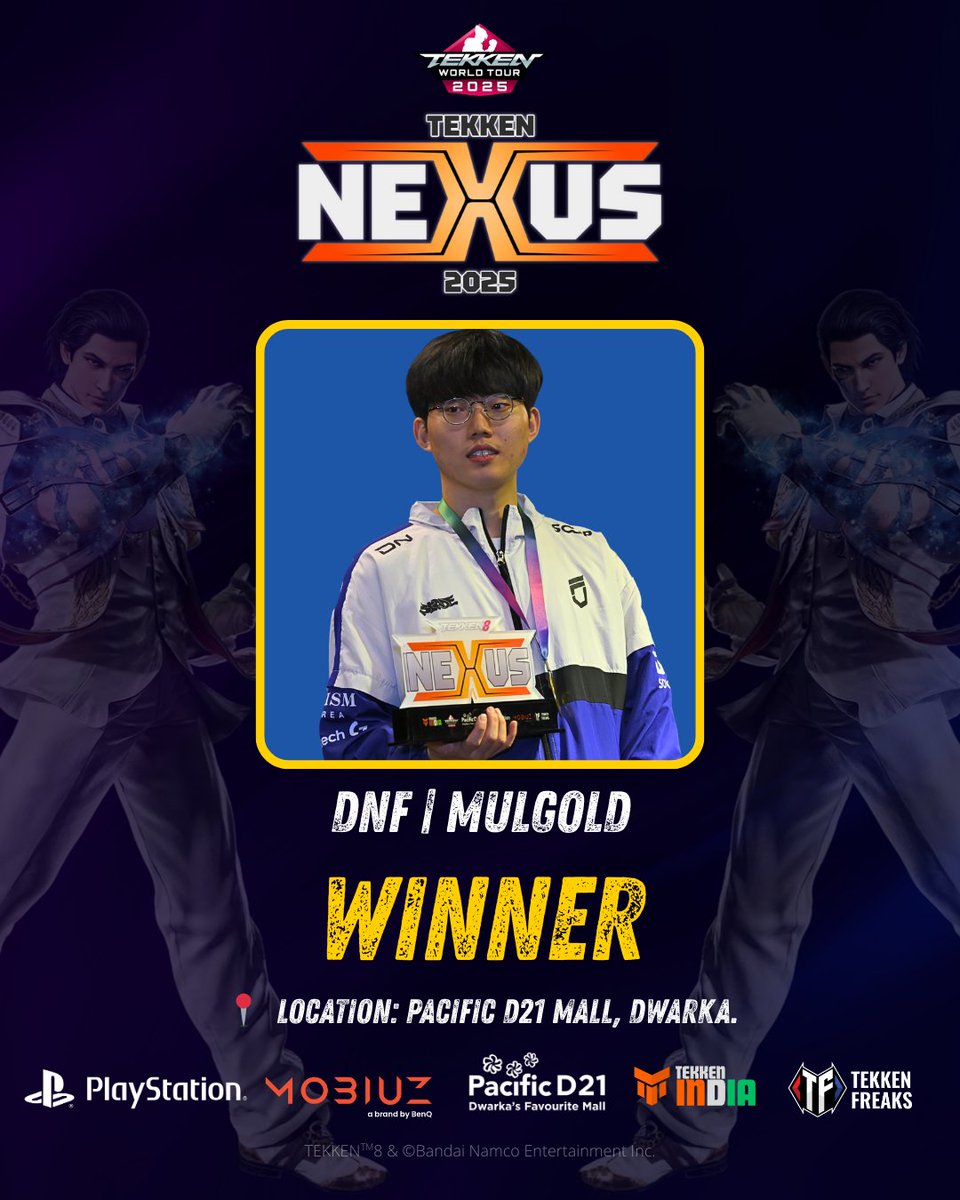 Nexus_ESS's tweet photo. 🏆 TEKKEN Nexus 2025 WINNER 🏆

🔥 Congratulations to DNF | Mulgold for taking the crown at #TekkenNexus2025! 🎮✨

Thank you to all players, fans &amp; partners for making this event legendary ❤️

@PlayStationIN @BNEesports 

#TekkenNexus2025 #TWT2025 #HandsOnPS5 https://t.co/eLstuux2xA