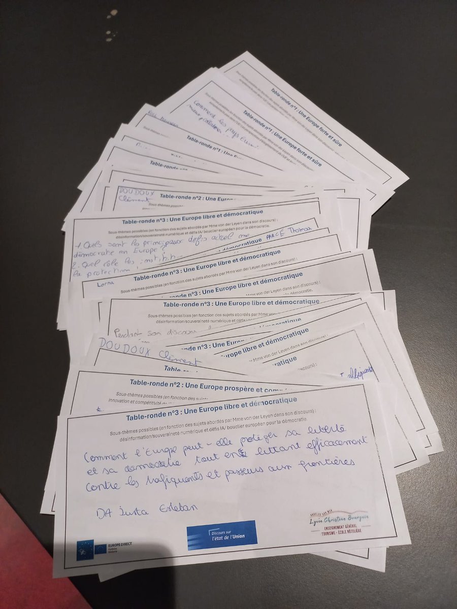 EuropeDirectPyr's tweet image. Retour sur le Discours sur l’état de l’Union #SOTEU suivi  en direct du  @LyceeBourquin : Plus de 100 questions de lycéens ont été recueillies et transmises aux intervenants des tables rondes organisées par @UEFrance 
europedirectpyrenees.eu/democratie/ret…