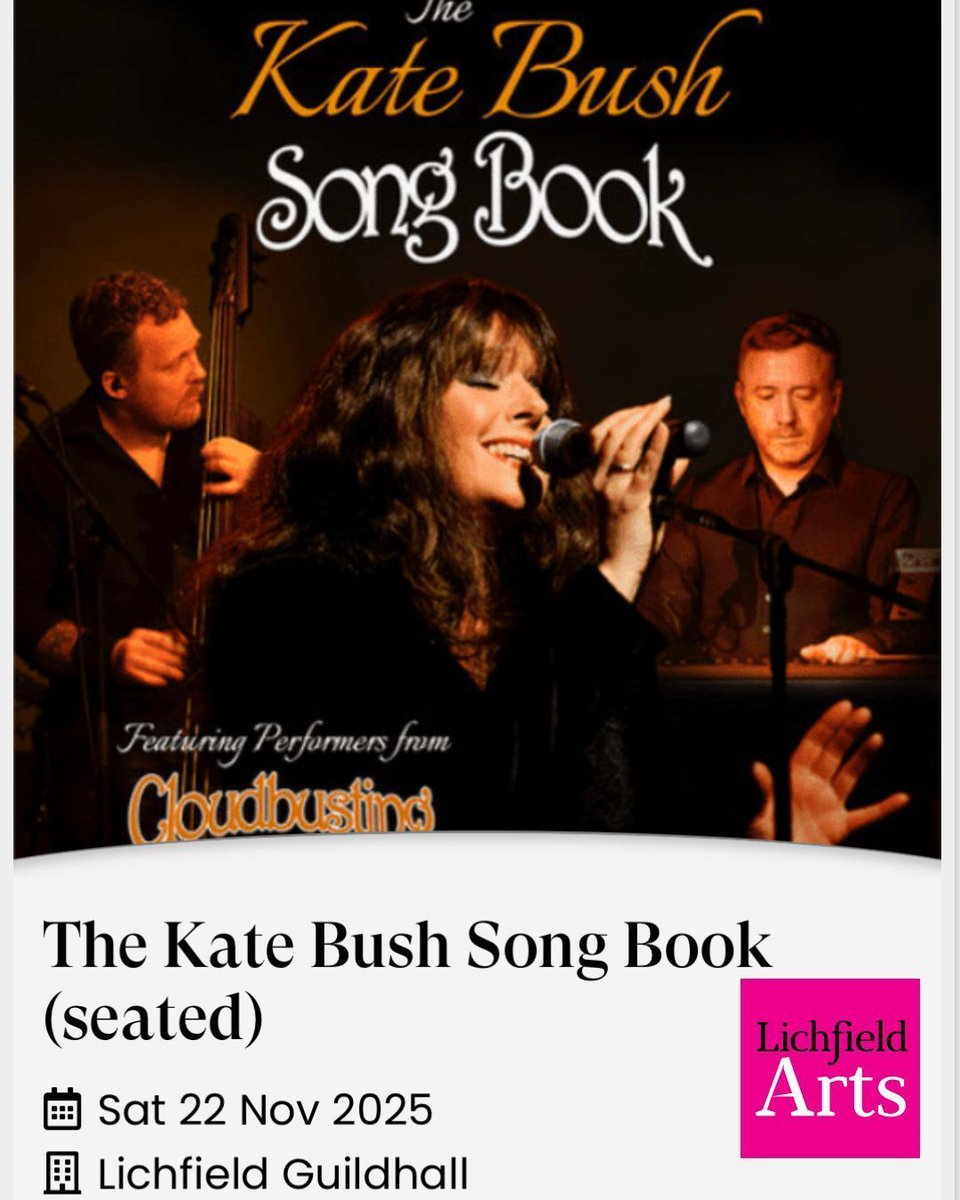 LichfieldArts's tweet image. Happening Soon — The Kate Bush Song Book! 🎤
Don’t miss The Kate Bush Song Book live at Lichfield Guildhall on Saturday 22nd November 2025!
#KateBushTribute #Cloudbusting #LichfieldEvents #LiveMusicExperience #KateBushFans #TributeConcert #MusicLegend