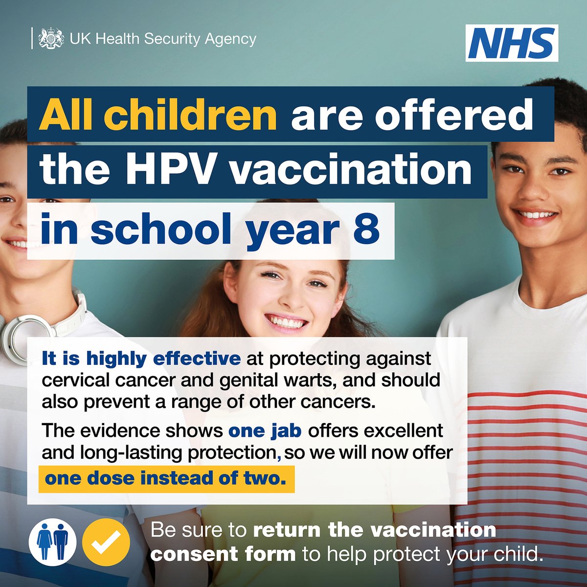 📢 It's Gynaecological Cancer Awareness Month. 

Getting vaccinated against #HPV gives long-lasting protection against developing HPV-related cancers.

If your child missed their jab, check the NHS website to see if they're eligible for a catch-up. 

🔗 nhs.uk/vaccinations/h…
