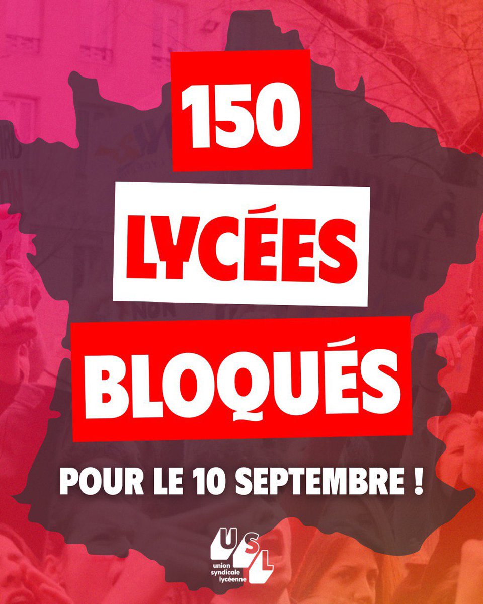 🚨 Dans le contexte de la rentrée scolaire, c’est une énorme mobilisation des lycéen·nes : 150 lycées bloqués partout en France.
Ils refusent Lecornu et son plan d’austérité, copie conforme de celui de Bayrou.