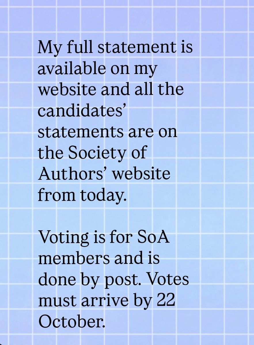 I’m very proud to be running to be elected to the Management Committee of the Society of Authors. You can read my full statement here: jencalleja.com/writing/
Voting is for SoA members and is done by post. Votes must arrive by 22 October.