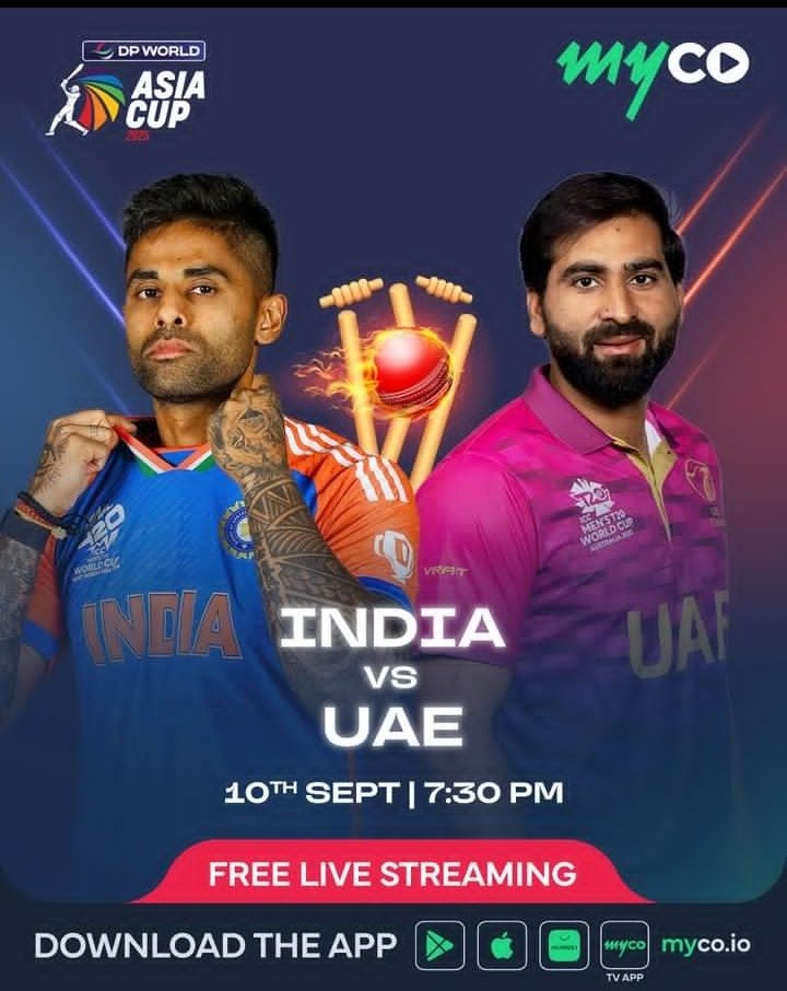 Myco poster for India vs 🇦🇪 match. 🏆

- Predict the Player of the match in today's game. 🥇