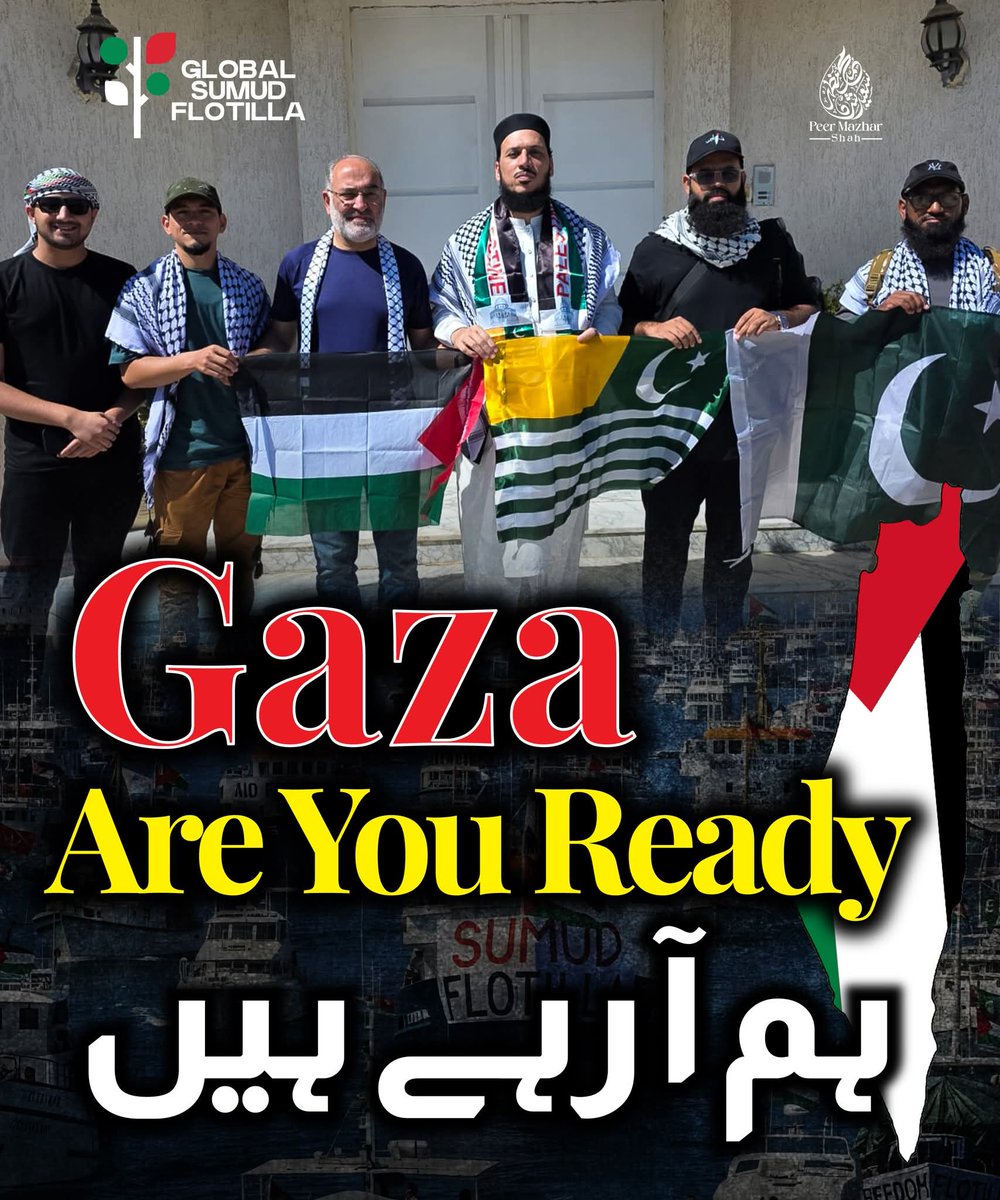 سابق سینیٹر مشتاق احمد خان اور AJK حکومت کے وزیر اطلاعات پیر مظہر سعید شاہ سمیت 6 رکنی وفد گلوبل صمود فلوٹیلا میں پاکستان کی نمائندگی کررہا ہے۔