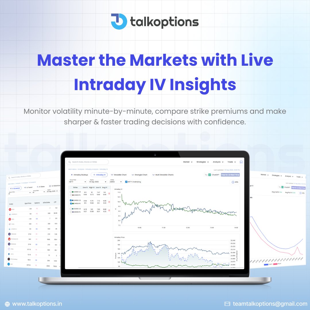 talk_options's tweet image. Trade smarter and faster with Talkoptions Intraday IV! ⚡ Get real-time insights on market volatility to help you make confident decisions every minute.

#Talkoptions #OptionsTrading #StockMarket #MarketVolatility #IntradayTrading #SmartTrading #OptionsTrader #StockMarketTips