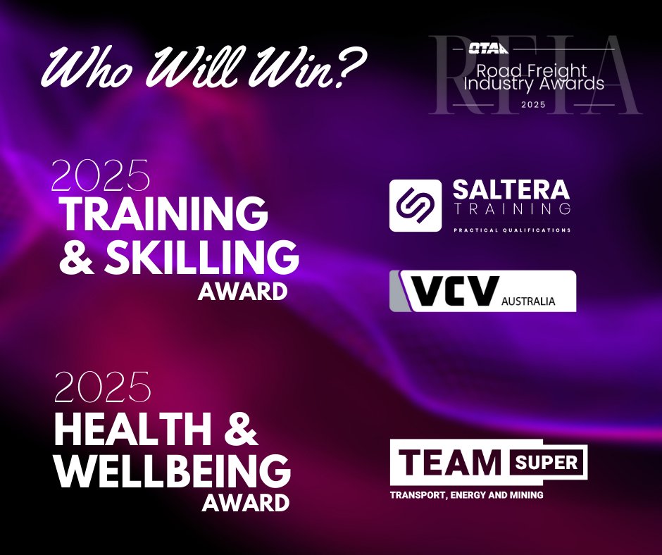 🎉Excited to announce that the 2025 Road Freight Industry Awards will be presented on Saturday Night, 13 Sept.

Who will be the winners of two of our favourite Awards? 🤔

Thanks to Saltera Training, VCV Brisbane and Team Super for sponsoring these Awards.