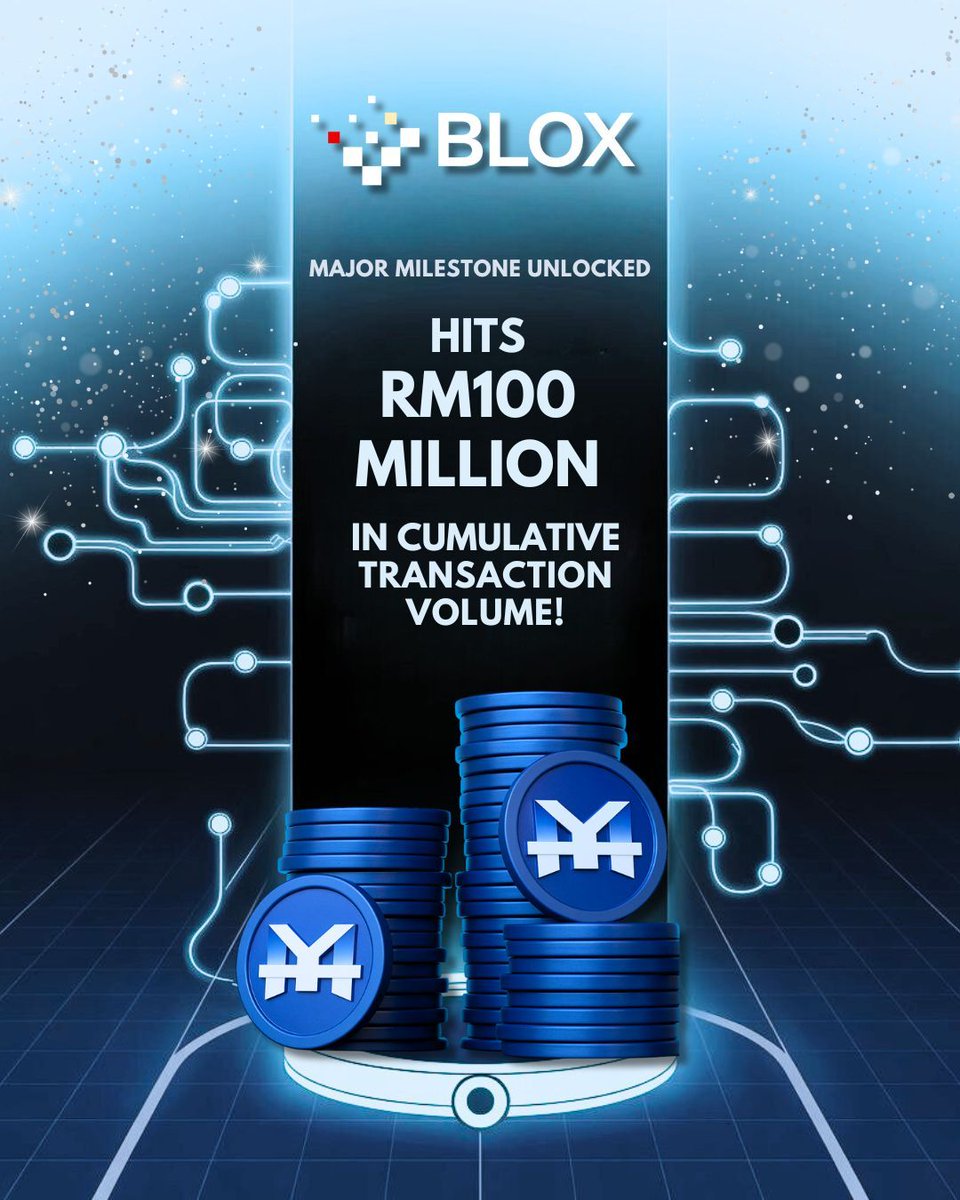 A huge milestone for BLOX and $MYRC 🚀🇲🇾 

We’ve officially crossed RM100 million in cumulative transaction volume!

This achievement wouldn’t have been possible without the trust and support of our amazing community 💙 

Thank you for being part of the journey as we build