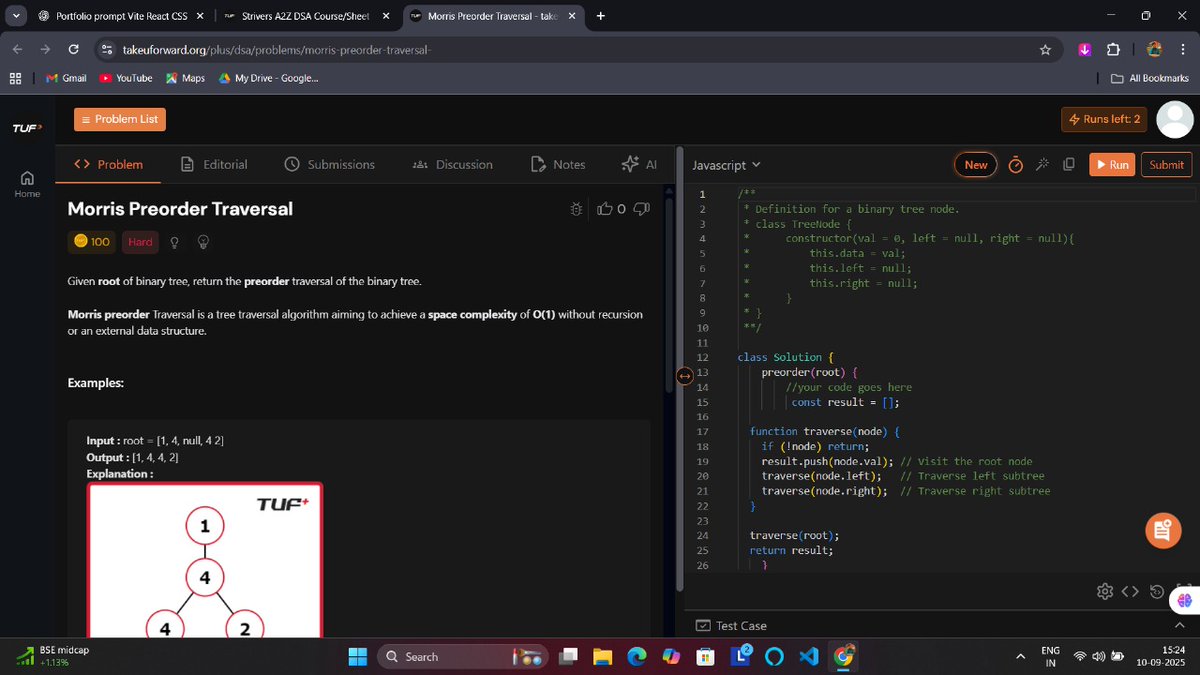 Lakshay2709's tweet image. Day 48–53 ✅ | Step 13 (Binary Trees 🌳) – Hard Problems
✔️ LCA, Root-to-Node Path, Width, Burn Tree
✔️ Construct Tree (Inorder + Pre/Post), Serialize &amp;amp; Deserialize
✔️ Morris Traversals + Flatten Tree

Binary Trees (39/39) ✅ Completed! 🚀
#100DaysOfCode #DSA #BinaryTrees