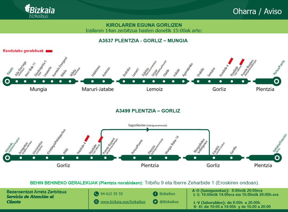 #abisuaBZK <a href="/GorlizkoUdala/">Gorlizko Udala / Ayuntamiento de Gorliz</a> Irailaren 14an A3499 eta A3537 lineen aldaketak Gorlizen kirolaren eguna dela eta. (1/2)