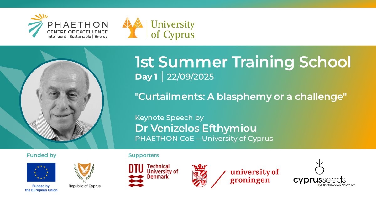 🚨Keynote Alert – PHAETHON Summer Training School Day 1
🗓 Sept 22 <a href="/UCYOfficial/">University of Cyprus</a> | 💻 Hybrid
🎙 <a href="/VenizelosE/">Venizelos Efthymioud4x ,cd dvd house ,dy sz pp waz</a>
📌Talk: “Curtailments: A blasphemy or a challenge?”
🔋⚡Part of an intensive 5-day prog on solar PV, storage, smart cities, AI &amp; more
🔗Agenda + Reg:
phaethon-coe.eu/phaethon-summe…